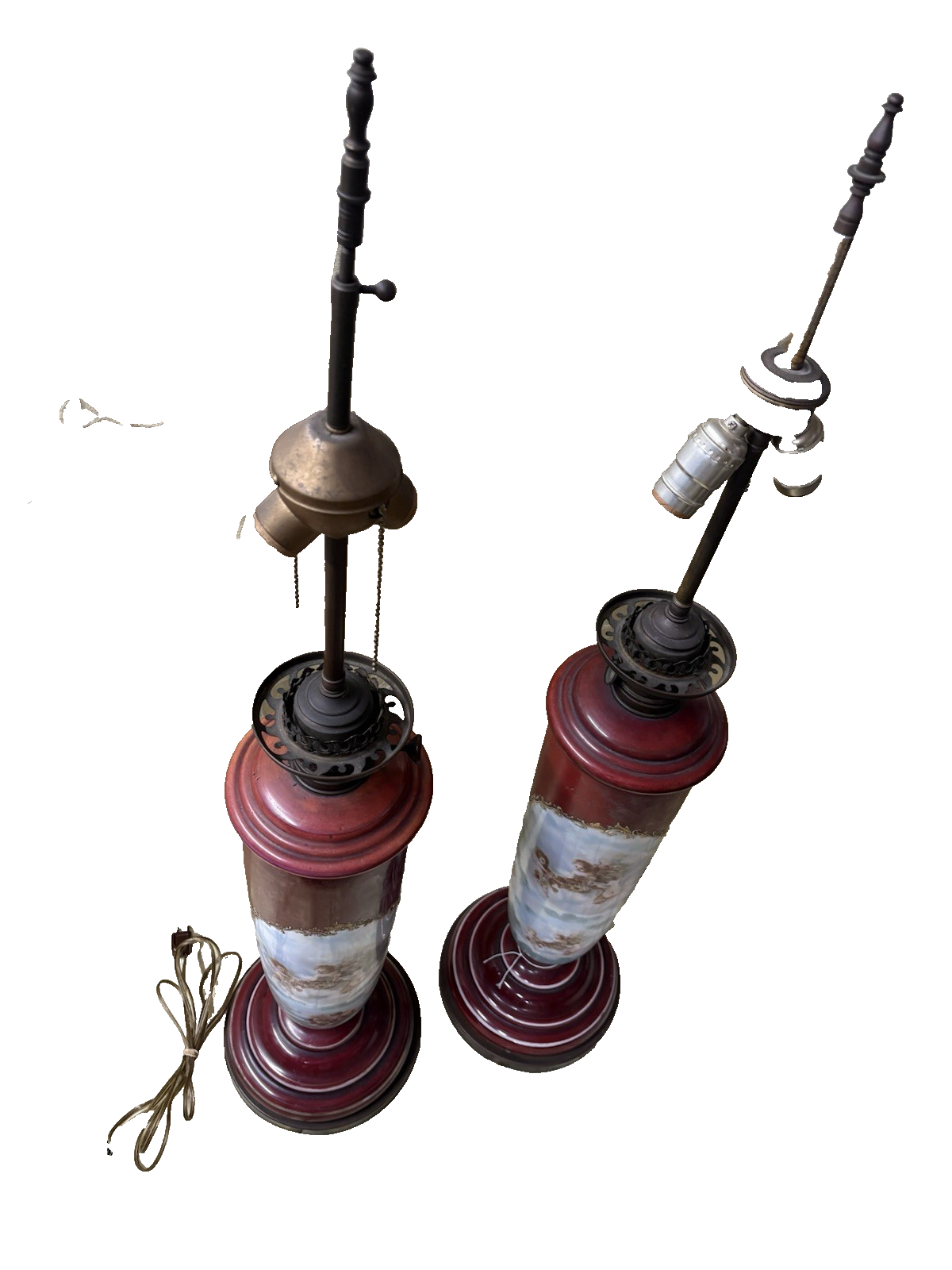 65041 Pair Antique Porcelaine Table Lamps with Cherubs