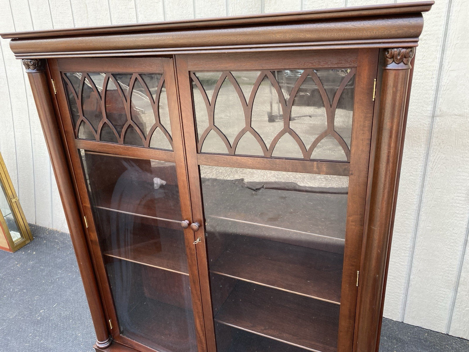 66584  Antique Empire Mahogany Bookcase Curio Cabinet