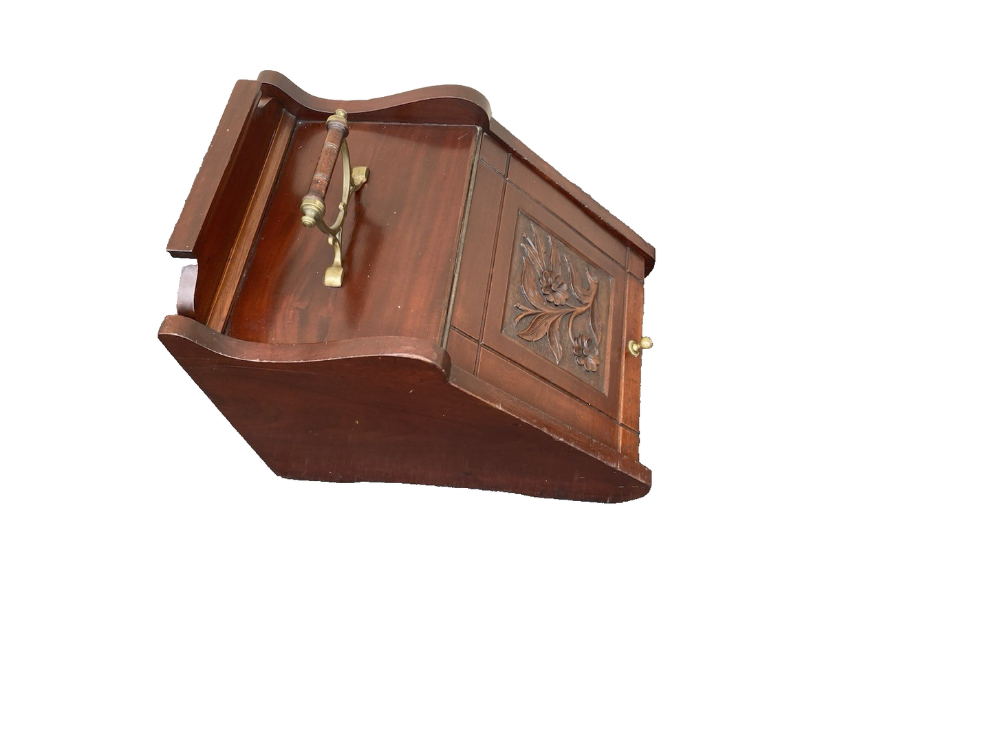 66553 Antique Hand Carved  Mahogany Coal Bin Storage Cabinet