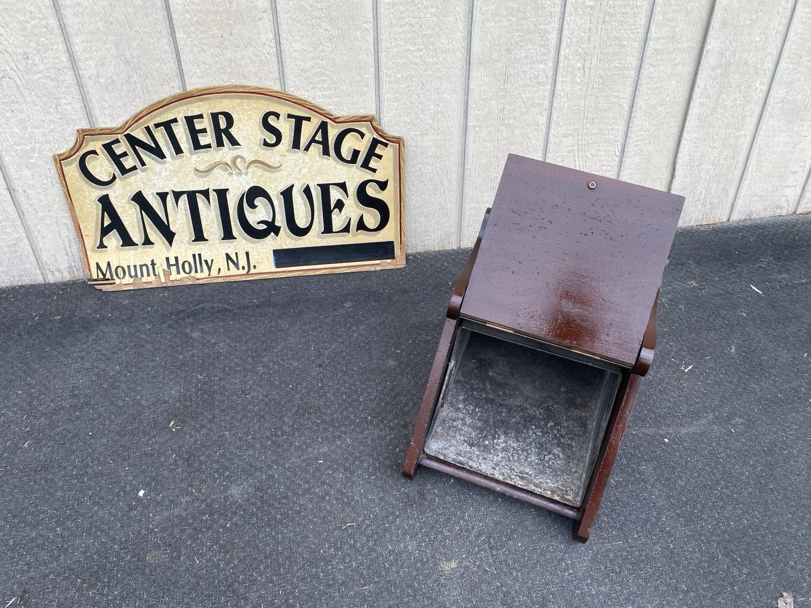 66553 Antique Hand Carved  Mahogany Coal Bin Storage Cabinet