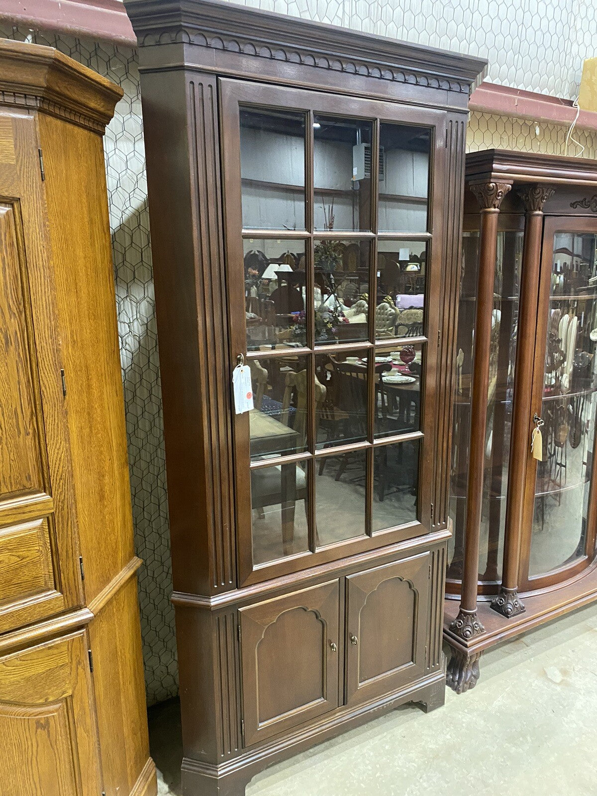65051 Custom Hand Made Mahogany Corner China Cabinet Curio