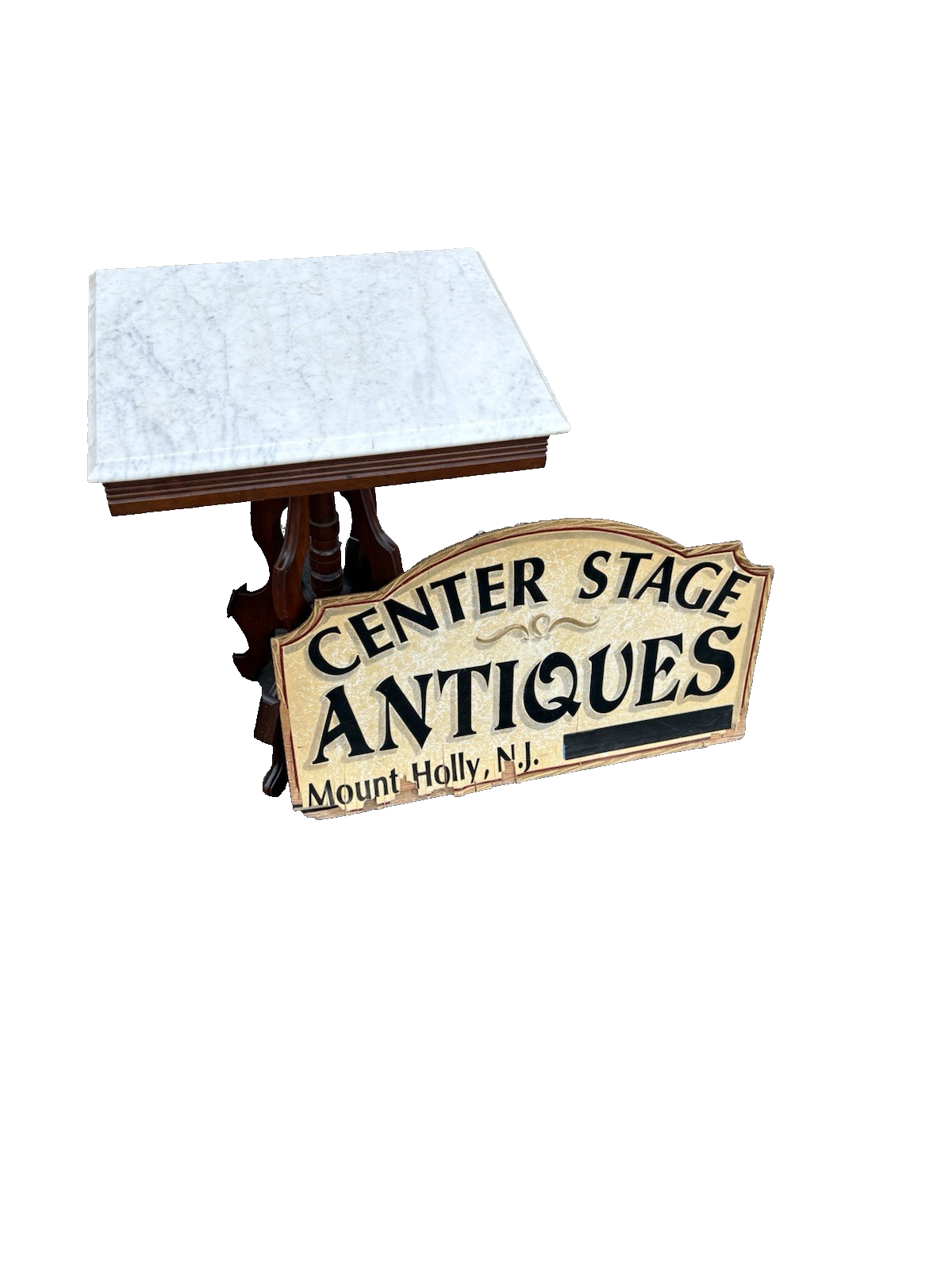 66777 Antique Victorian Walnut Marble Top Lamp Table Stand