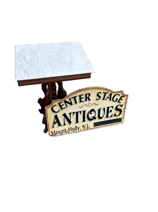 66777 Antique Victorian Walnut Marble Top Lamp Table Stand