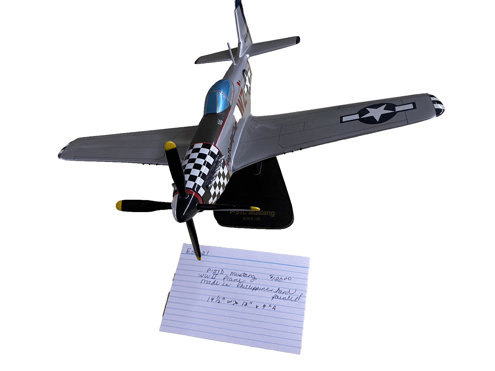 ES 221:  PS -51 D Mustang  Airplane  Scale 1/32 Big Beautiful Doll   14 1/2 Wing