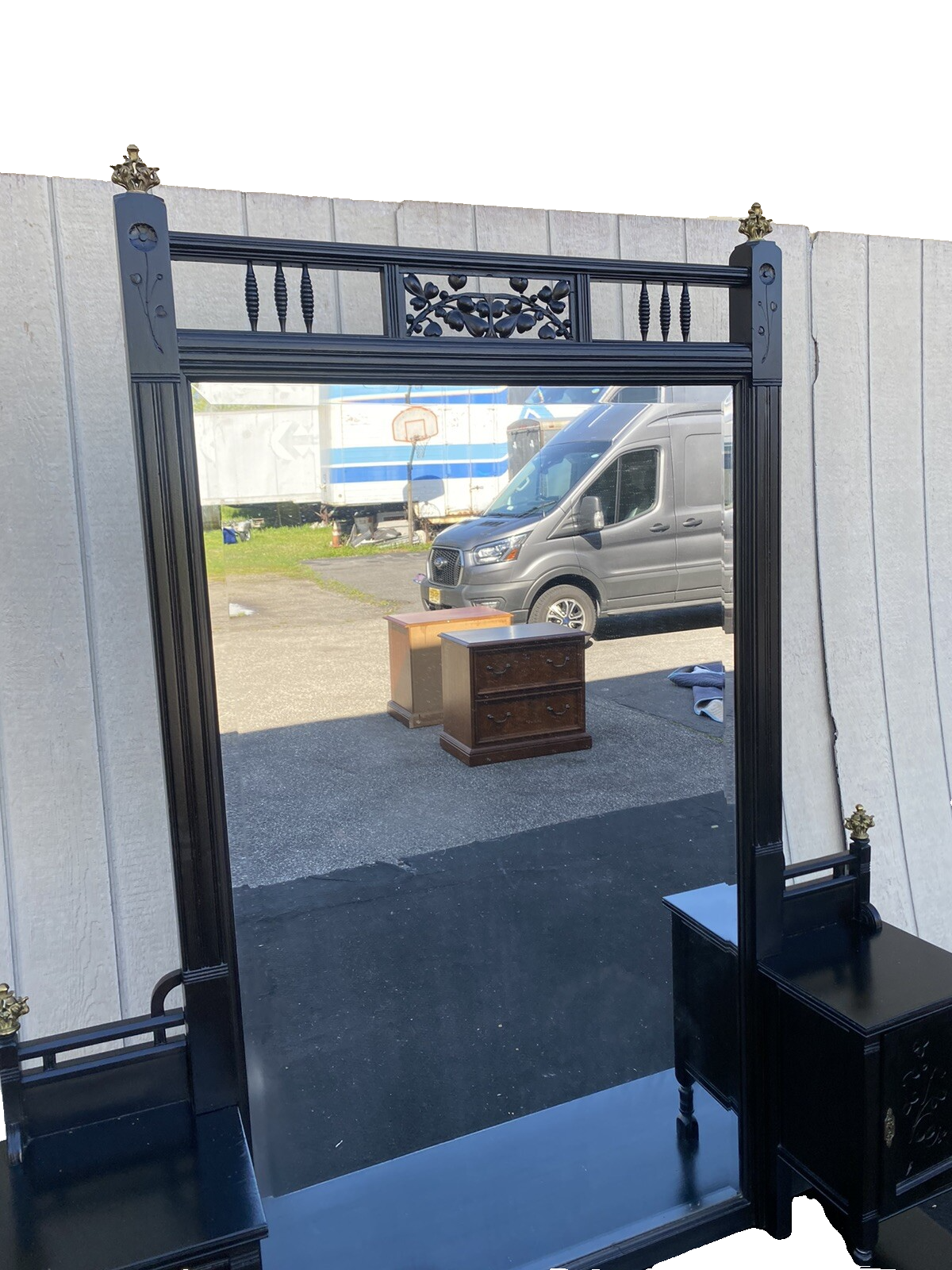 65374 Antique Victorian Ebony Vanity Dressing  Mirror RARE FIND