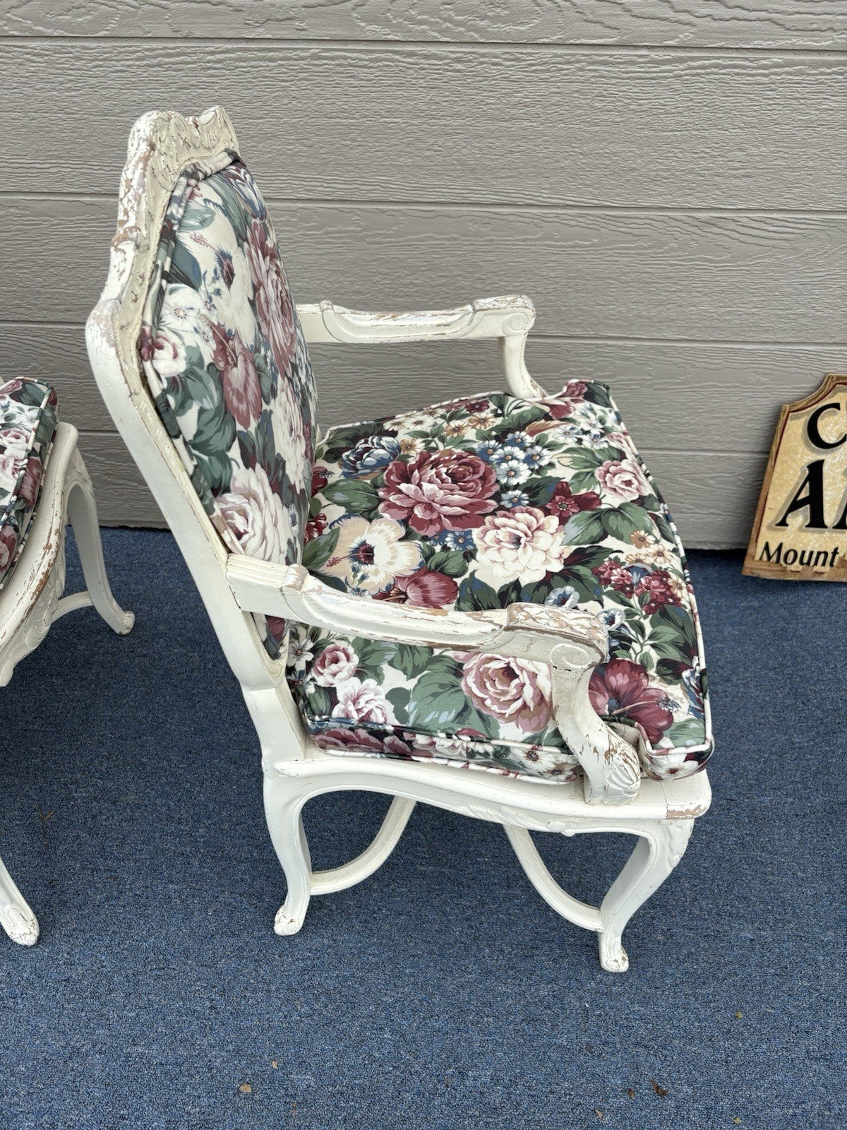 60612 PAIR of Romantic Shabby BERGERE Floral Armchairs with Factory White Finish