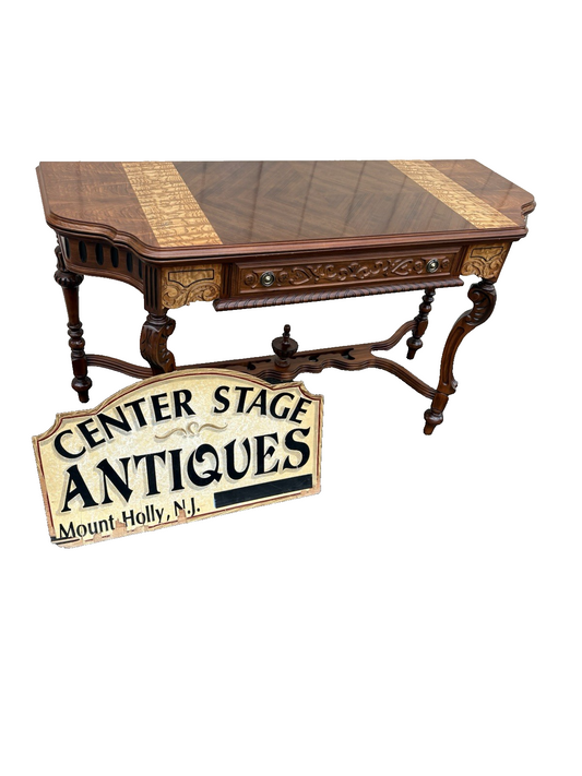 66885   Inlaid Antique Flip Top Sideboard Dining Table with Drawer