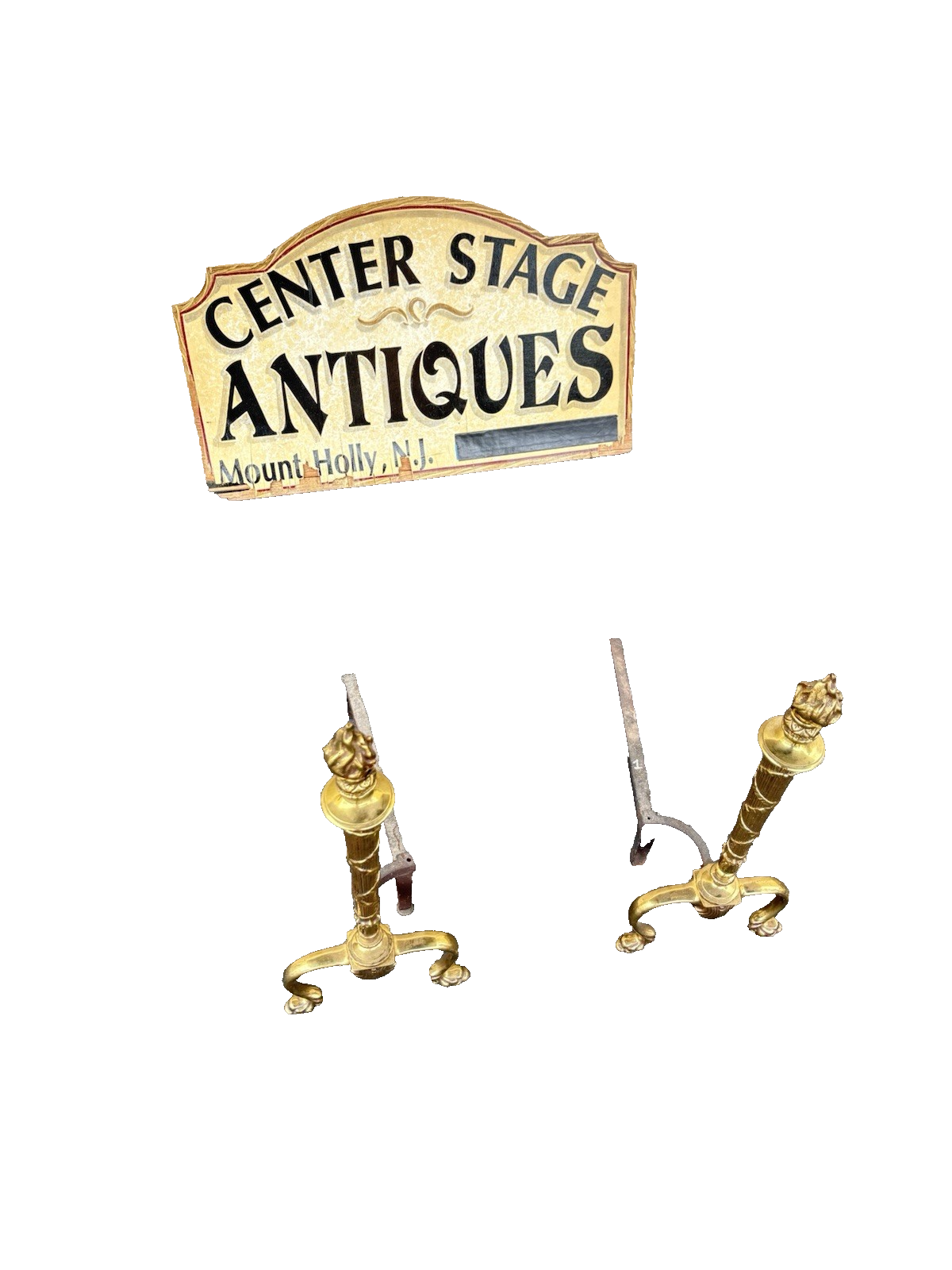 66798 Pair Fancy Brass Fireplace Andirons