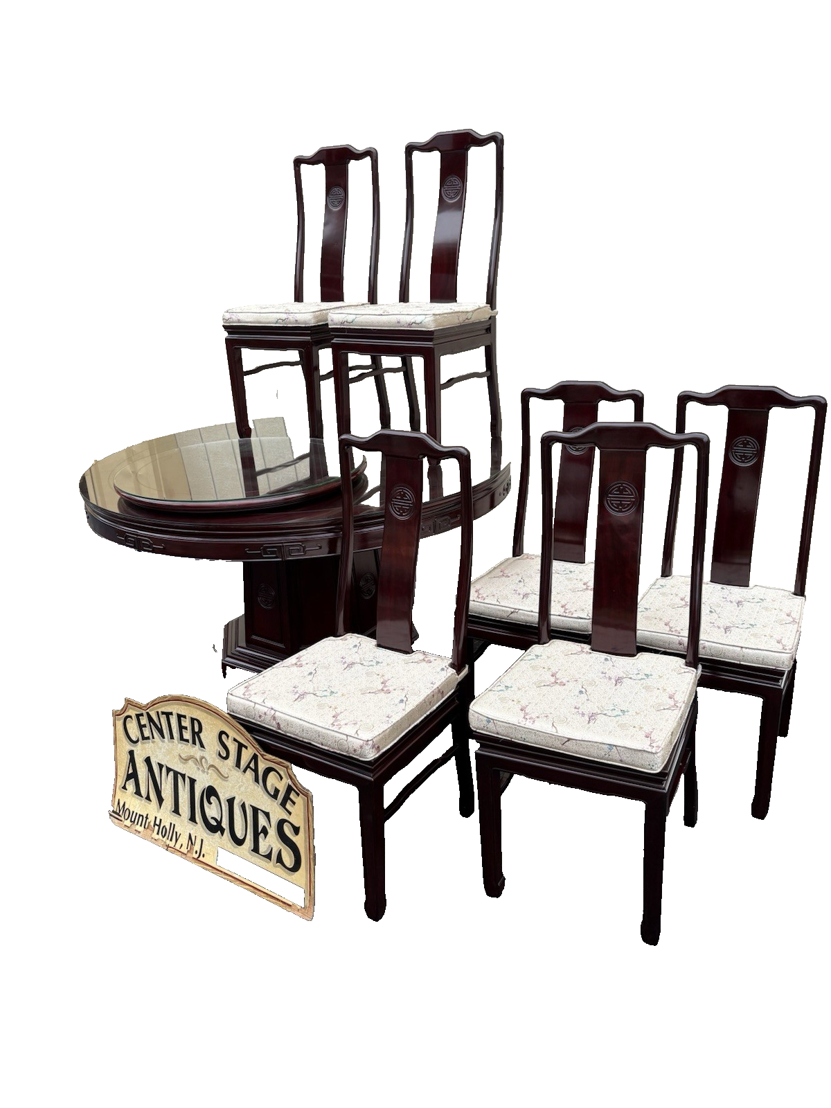 66875   Oriental Dining Table with Laz-Z-Susan and 8  Side Chair s