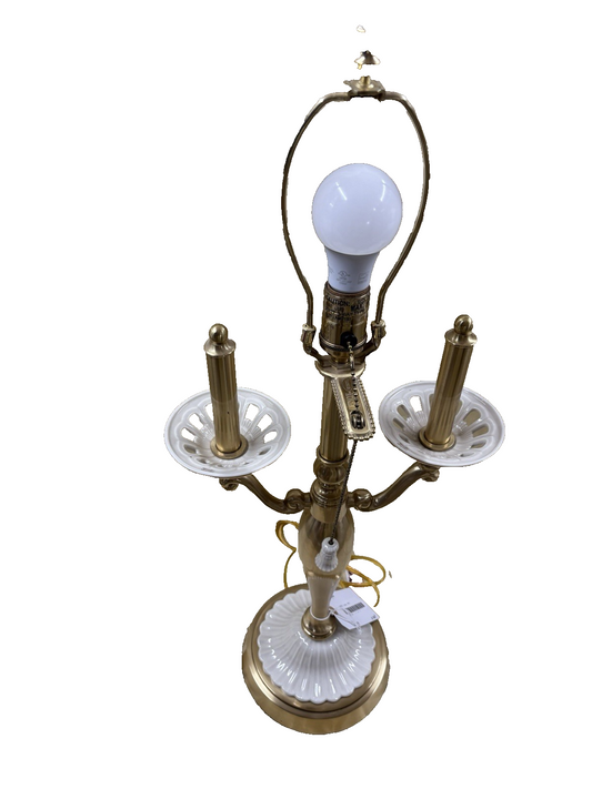 66559  Lenox Quoizel Candelabra Table lamp Ivory & Gold Porcelain  Solid Brass