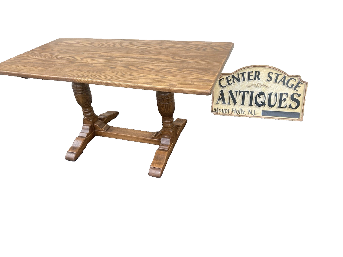 66523   Solid Oak Double Pedestal Trestle  Dining Table