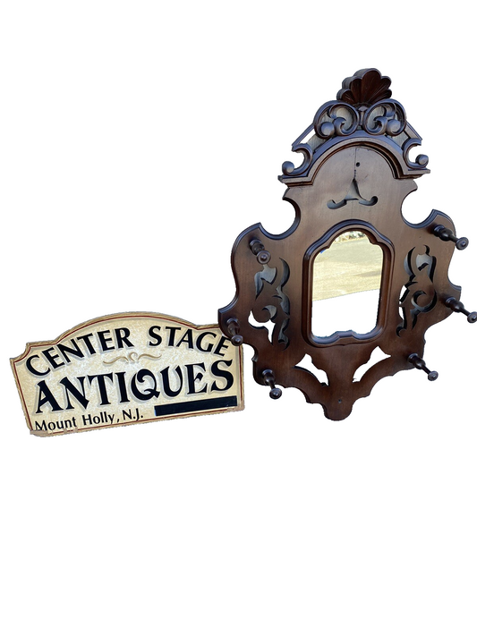 66249 Antique Walnut Victorian Wall Mirror Hat Rack Coattree