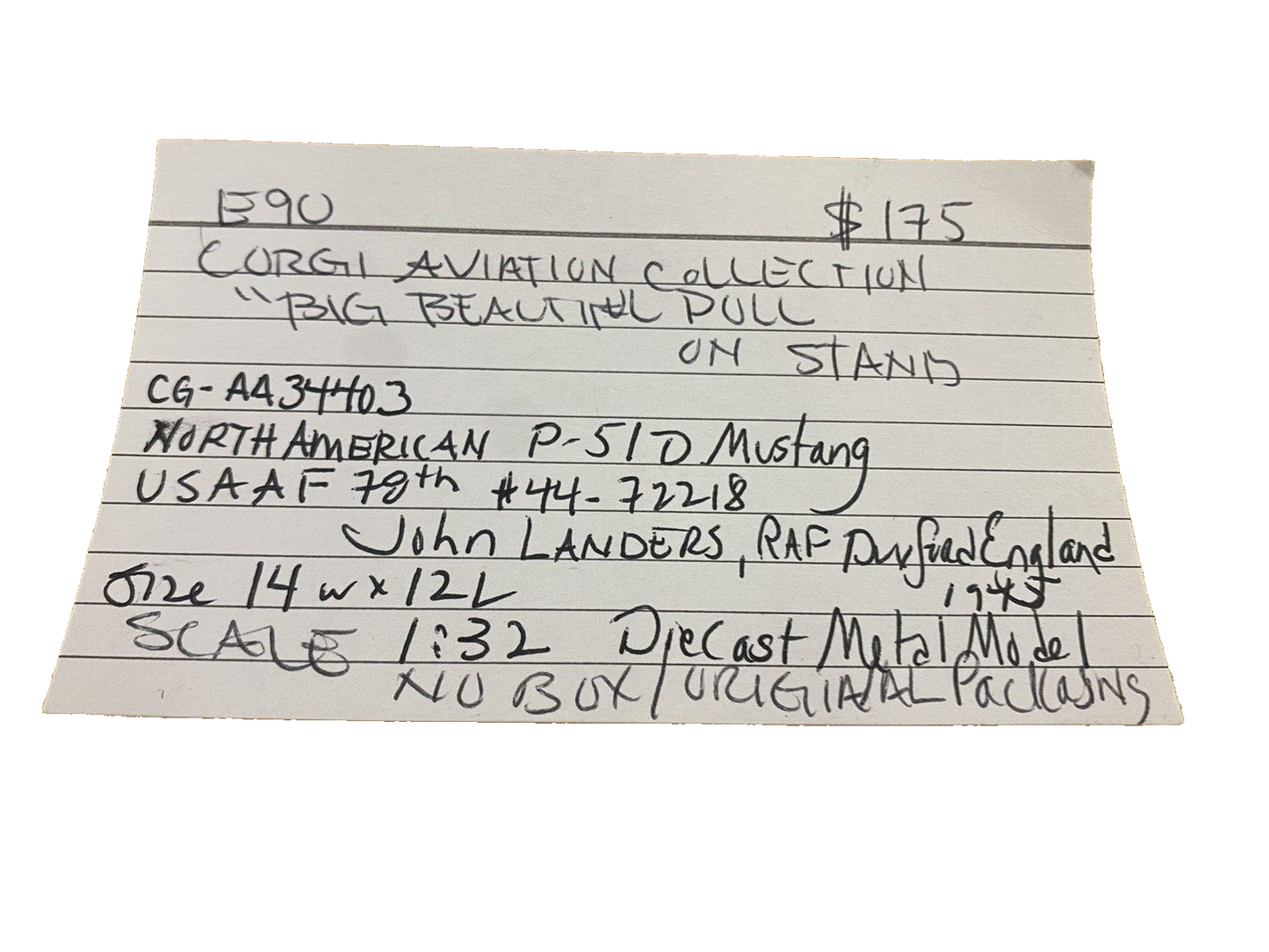 ES 90 :  Corgi BIG BEAUTIFUL DOLL  North American P 51 Mustang Military Plane