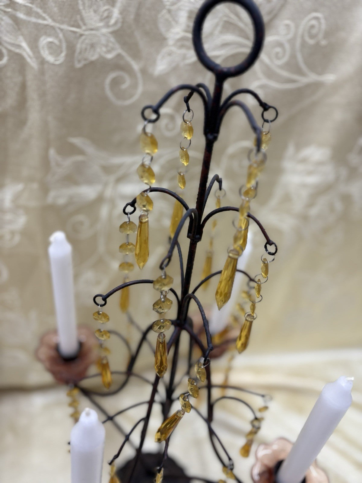 61929  Pair Candelabra Lamps with Glass Prisms