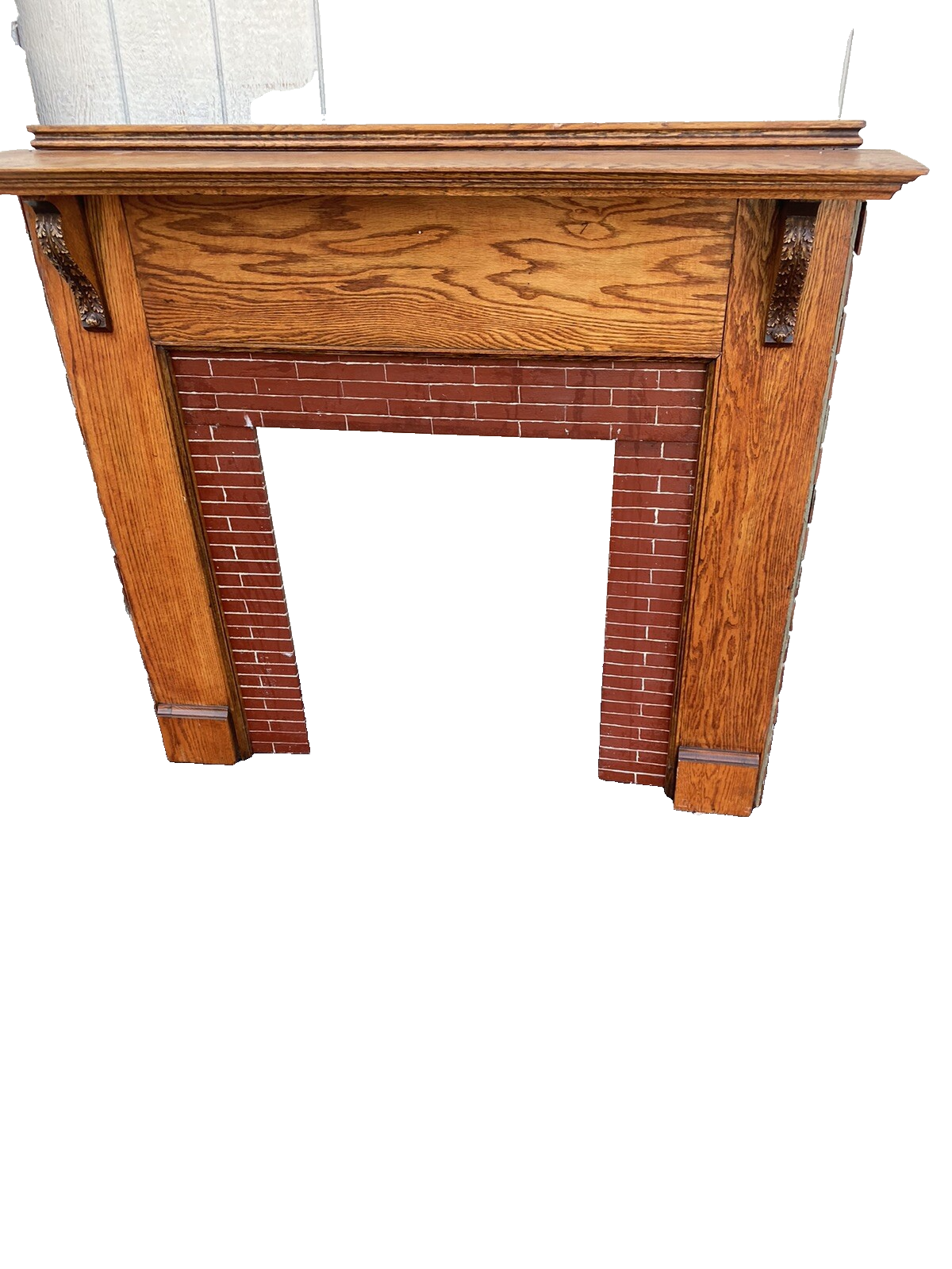 65926   Oak Fireplace Mantle with Brick Face Applied