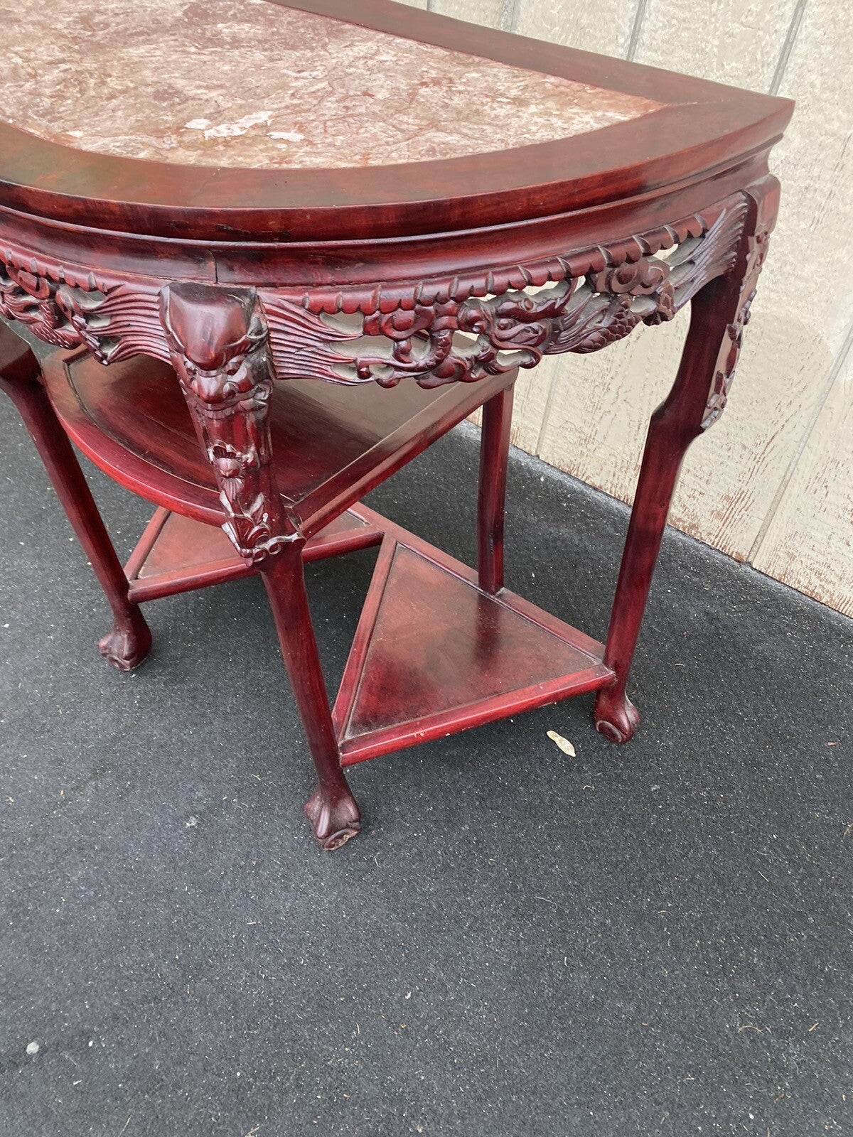 65112 Oriental Mahogany Console Table Hall  Stand w/ Marble insert