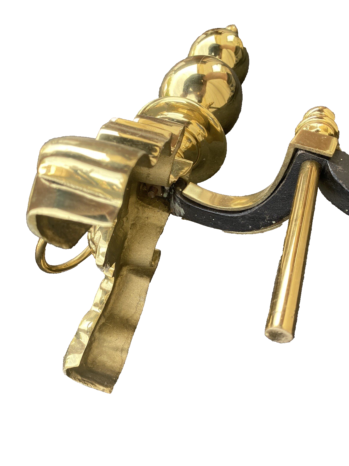 64828 Pair Heavy Polished Brass Fireplace Lion Face Fireplace Mantel Andirons