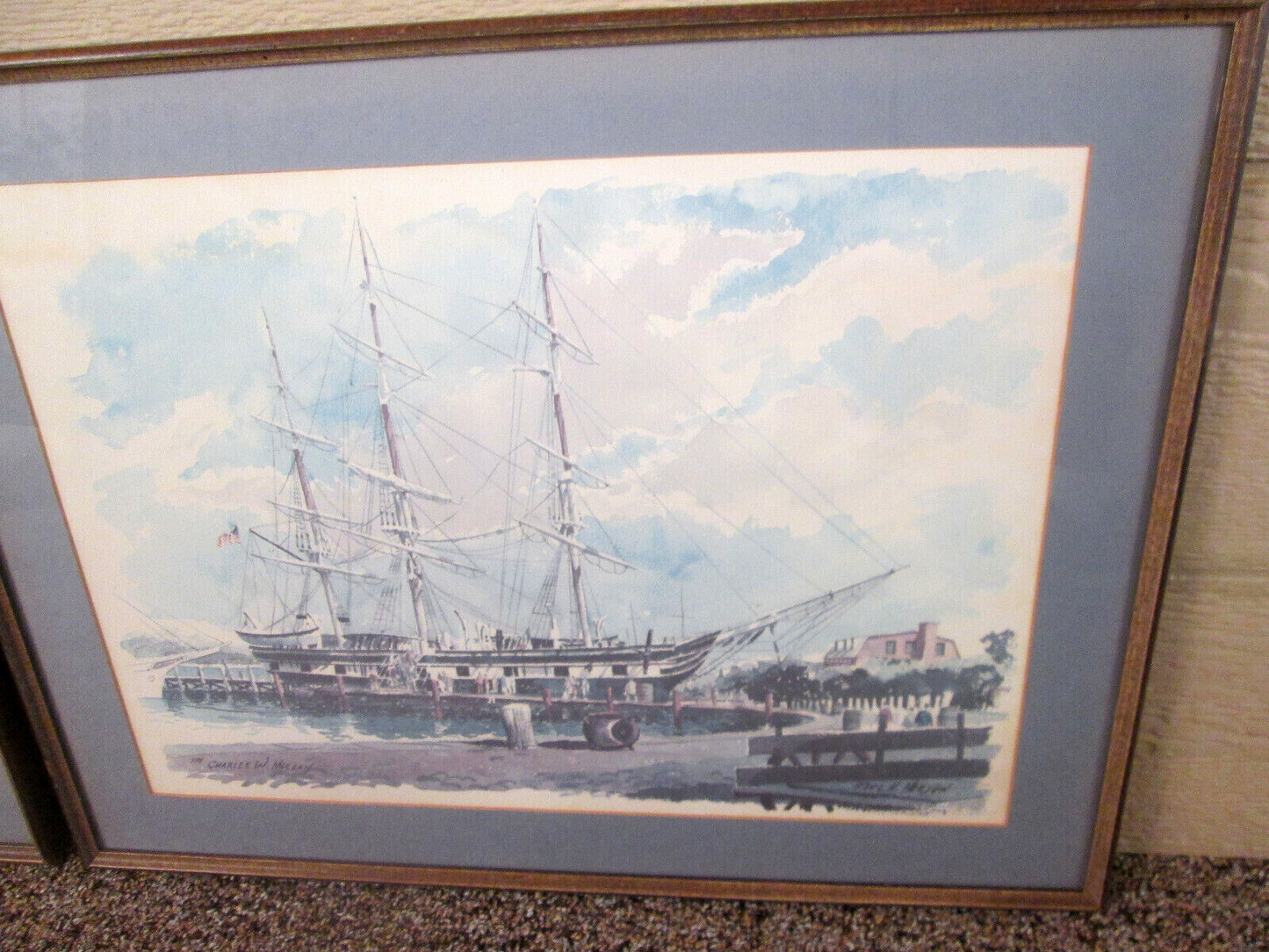 58653 Pair of Ship Watercolor Framed Prints by PAUL N NORTON SEA Scape
