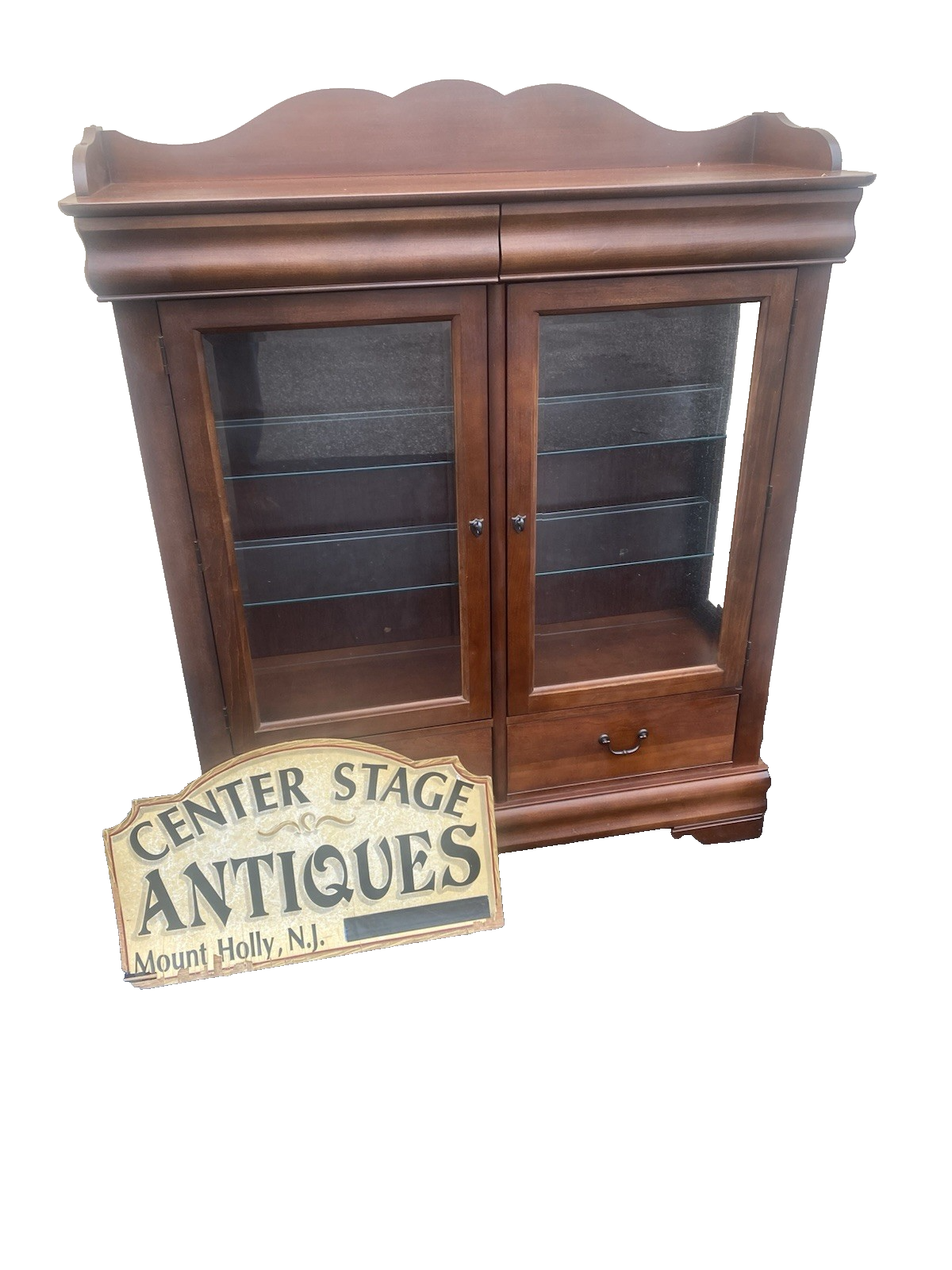 66547 BROYHILL China Cabinet Curio w/ 4 Drawers and Plate Glass Shelves