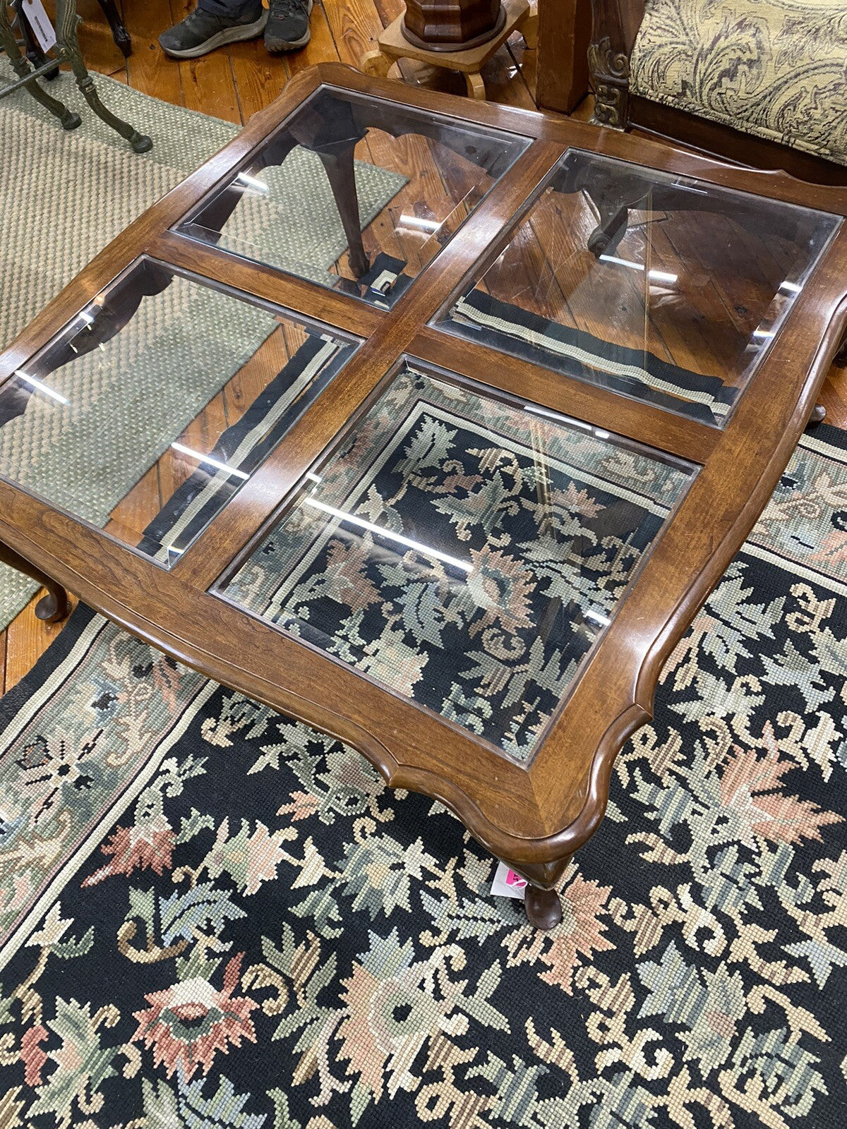 62020 Solid Cherry Glass Top Queen Anne Coffee Table