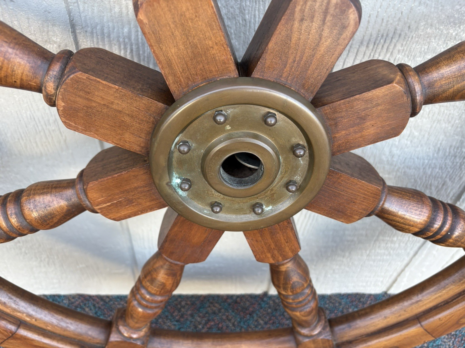 66949 Antique Wood and Brass Ships Wheel