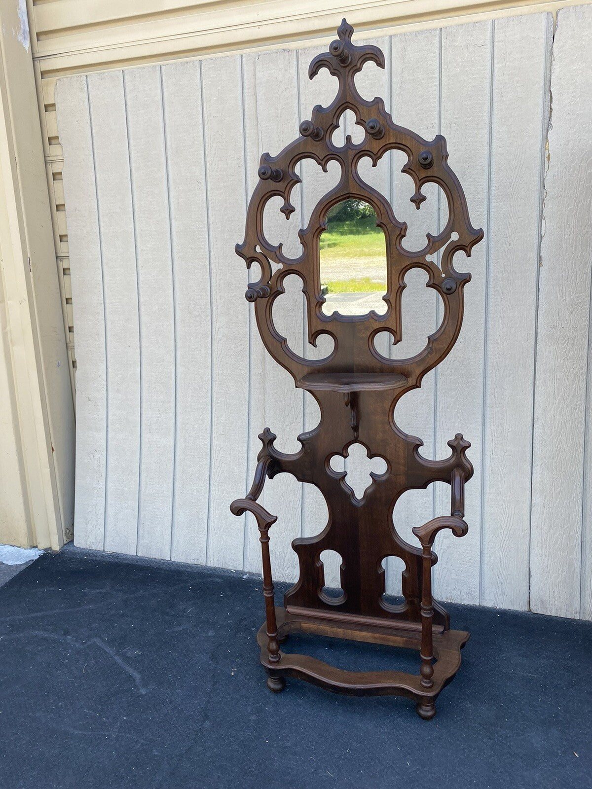 64495 Antique Gothic Victorian Hall Tree Hat rack Umbrella Stand