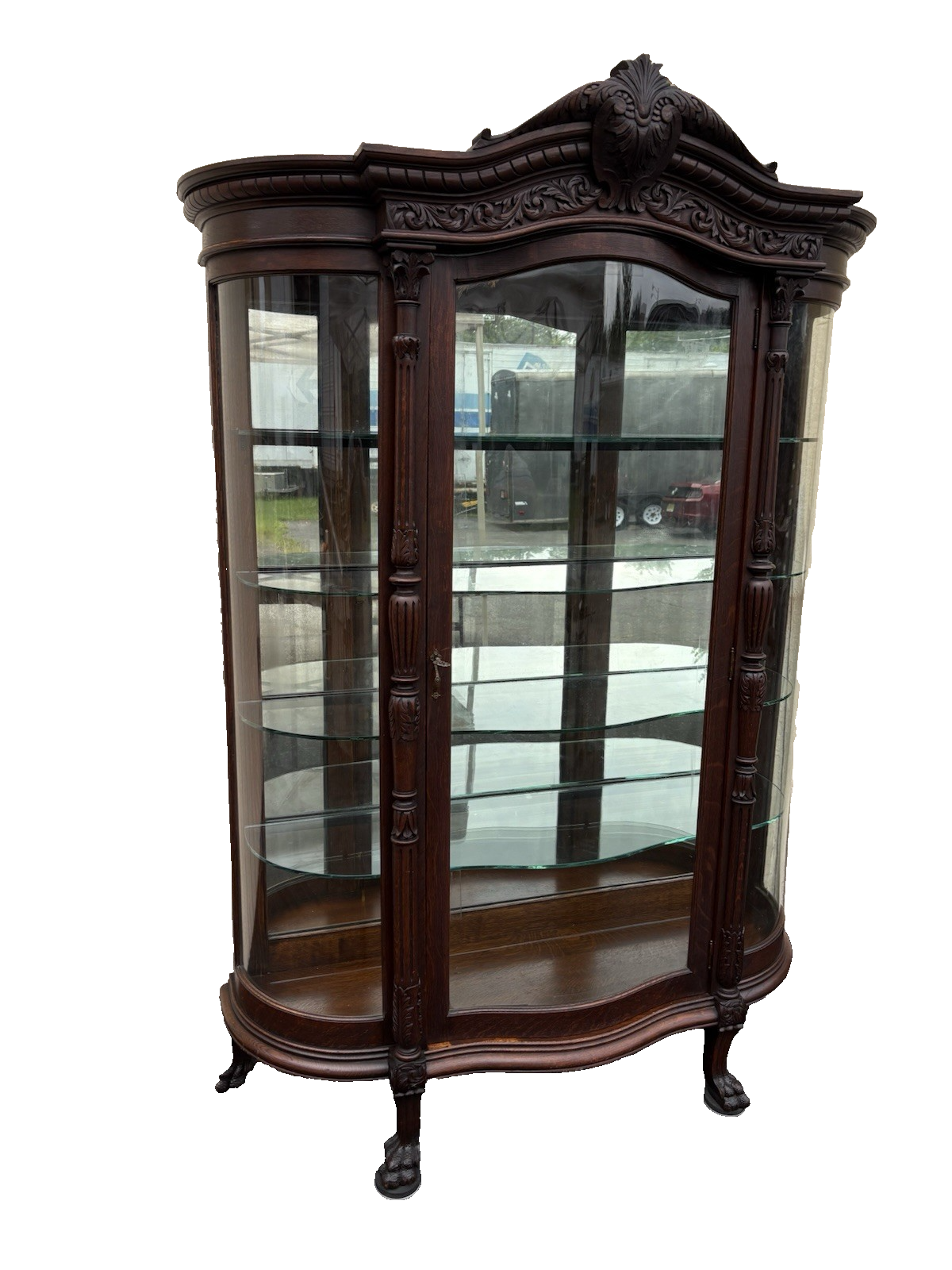 66105  Quality Antique Victorian Oak Curio China Cabinet