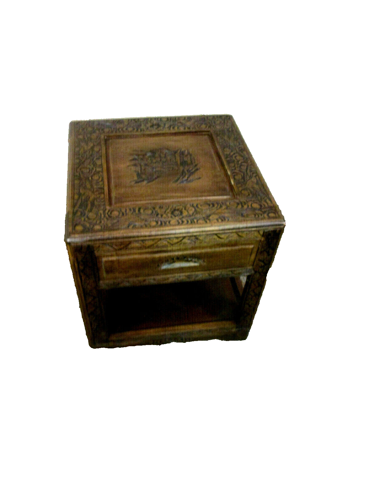 54174 CARVED ORIENTAL TABLE WITH DRAWER Bird carvings 