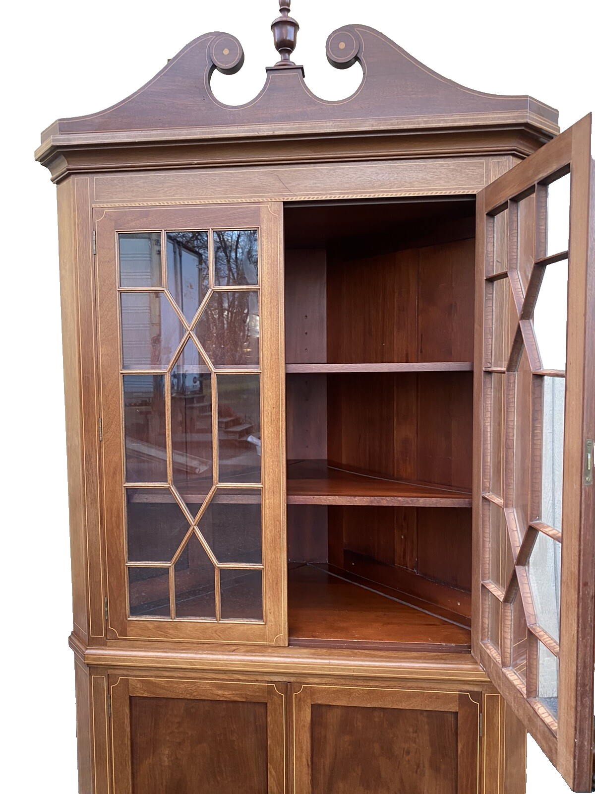 66078 Custom Hand Made Inlaid Corner China Cabinet