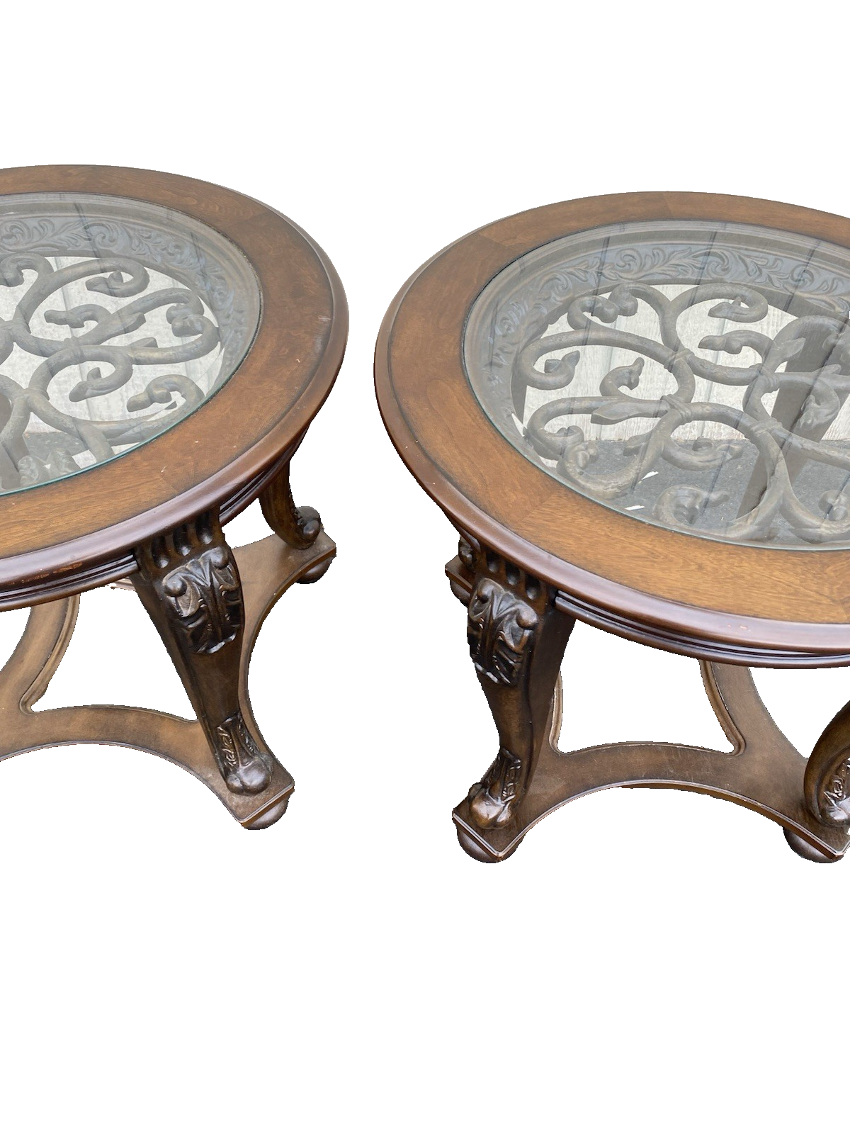 66528  Pair Modern Lamp Table Stand s with Glass Inserts