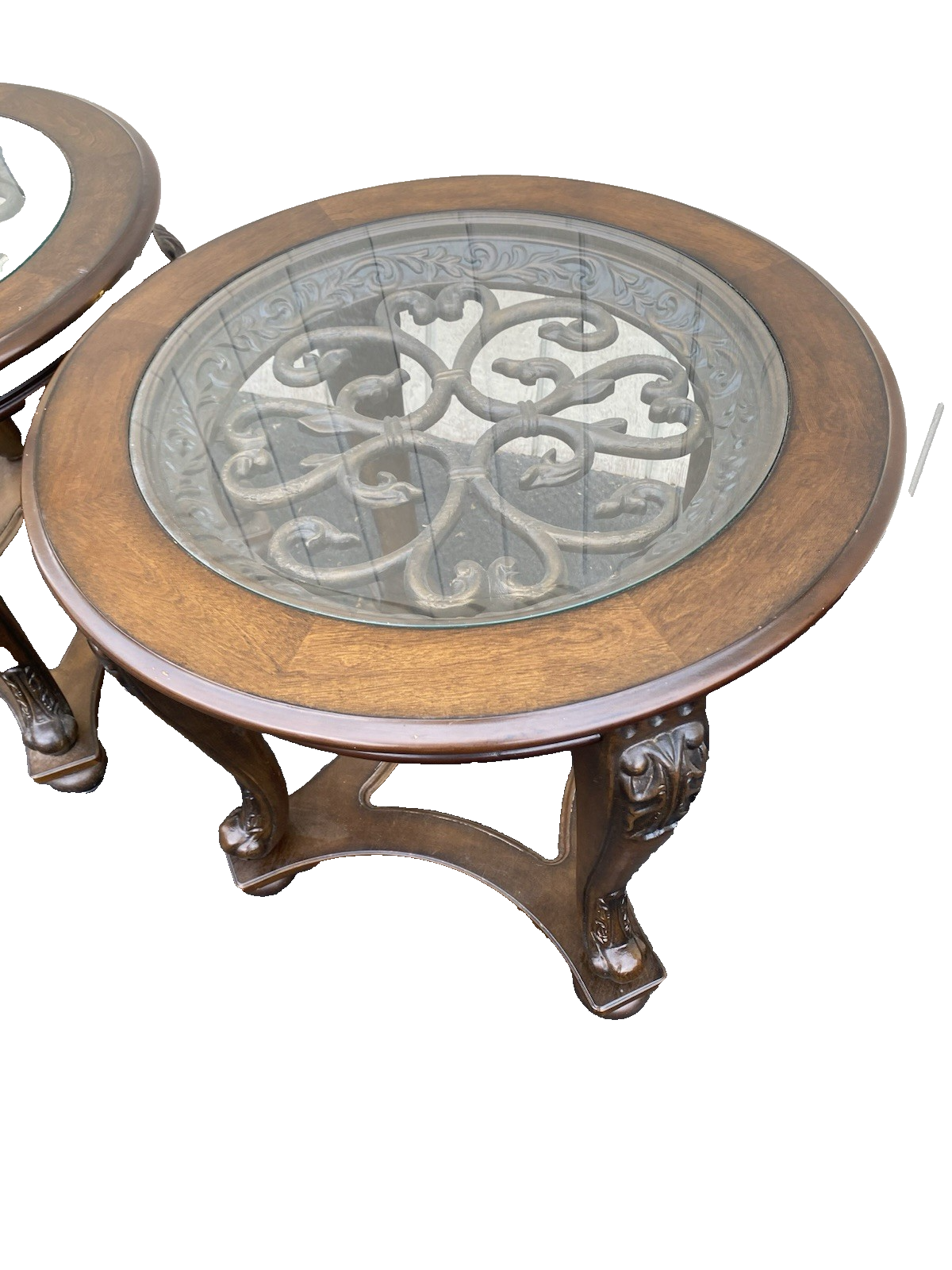 66528  Pair Modern Lamp Table Stand s with Glass Inserts