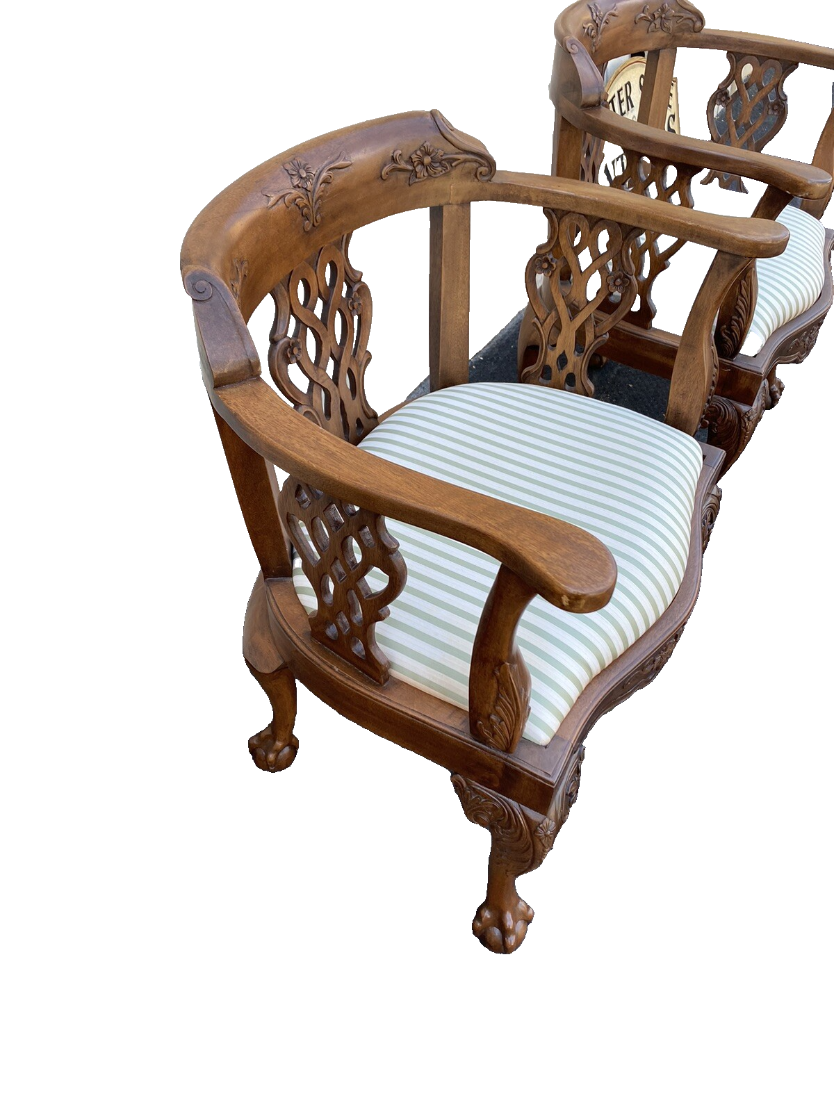 65492 + 65504: Pair Solid Mahogany Hand Carved Armchairs Chair s