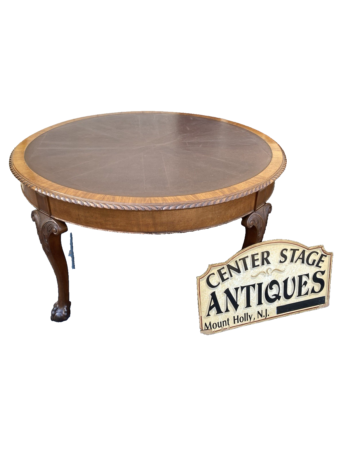 66354 Mahogany Leather Top Claw Foot Dining Table