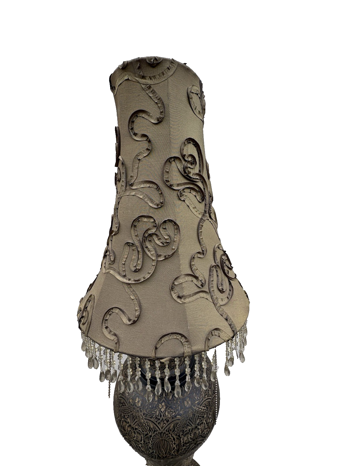 67043 Large Oriental Decorator Metal Lamp with Fancy  Custom made Shade