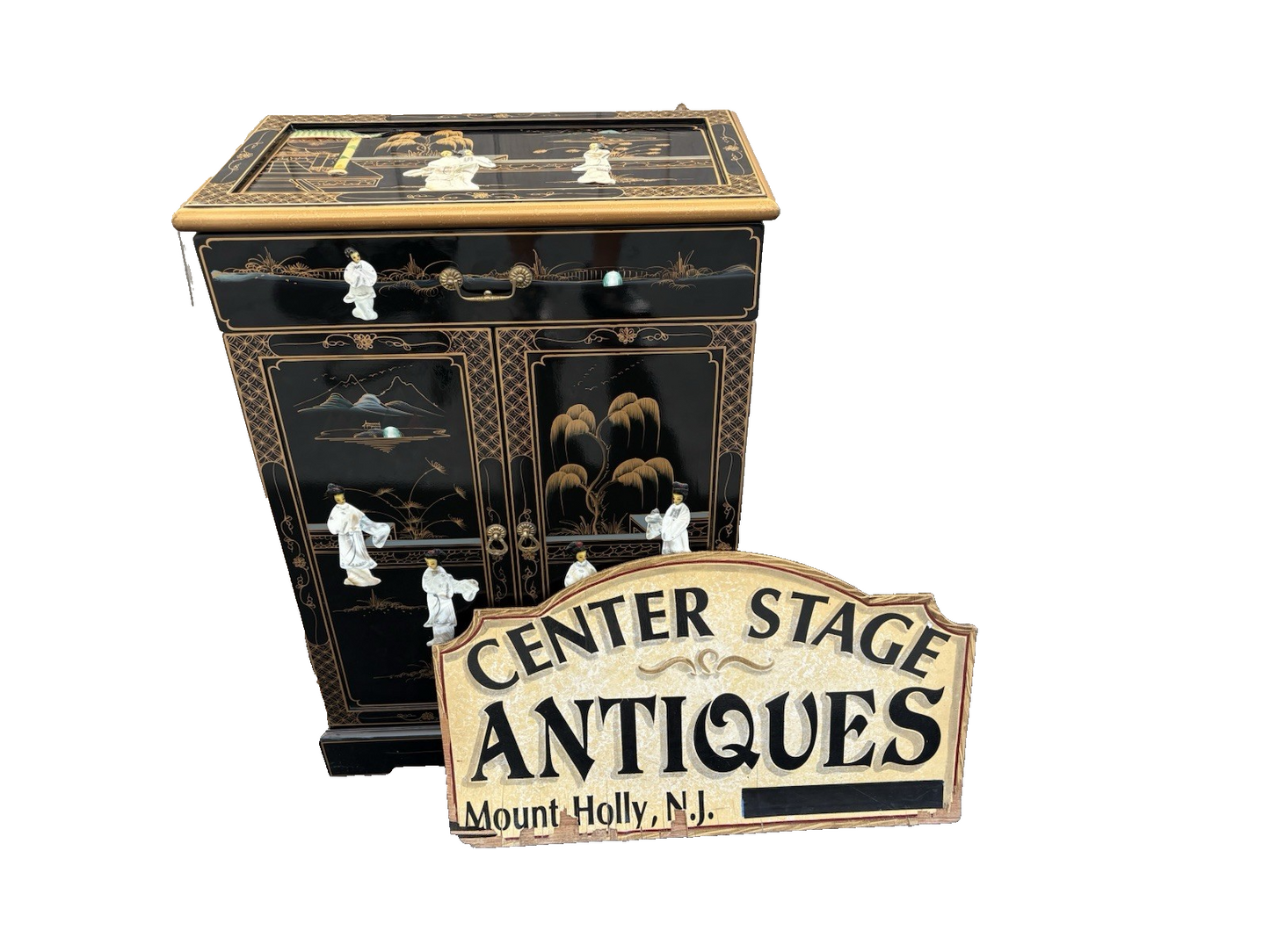 66705 Oriental Figural Storage Cabinet Server Sideboard with Drawer