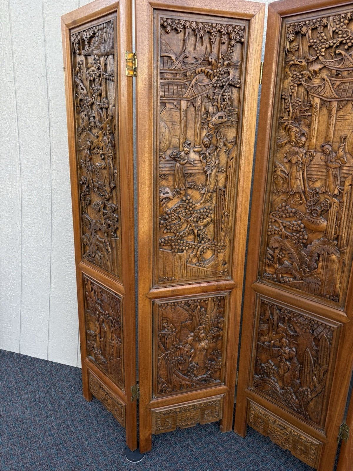 67013 Custom Hand Carved 4 Section Room Divider Screen