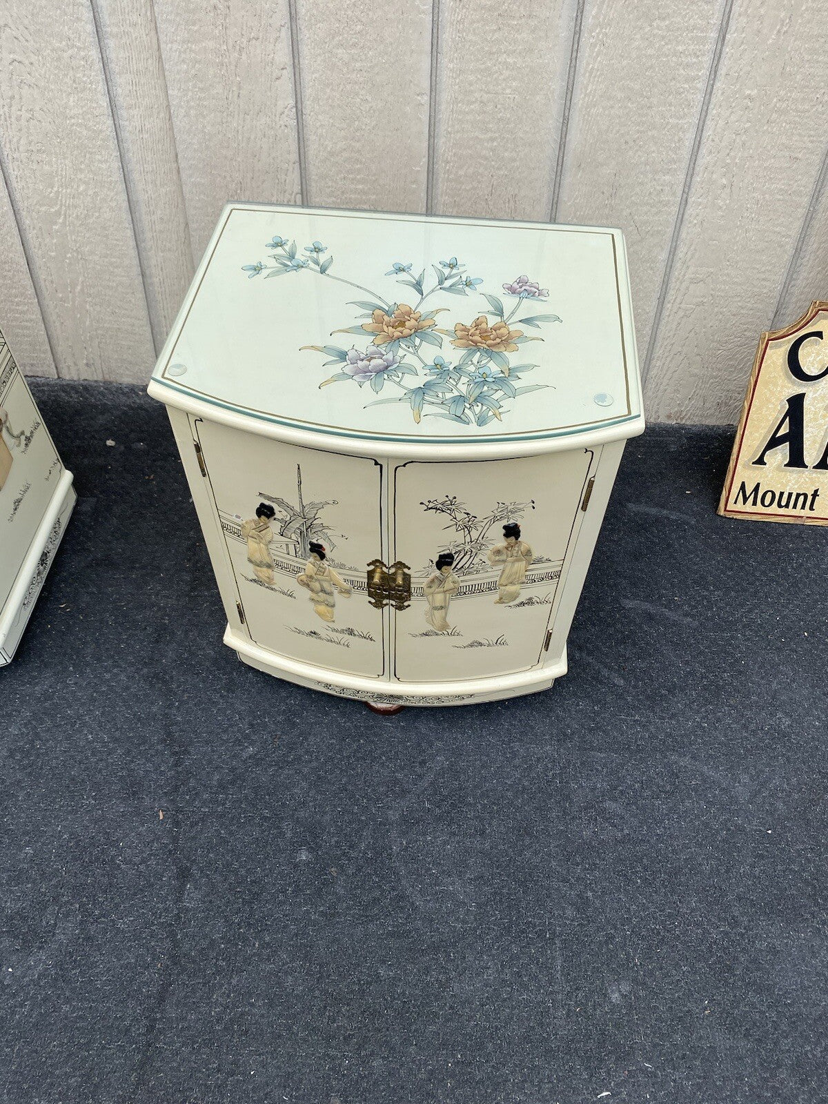 64600 PAIR  Bow Front Decorated Oriental Nightstands End Table s