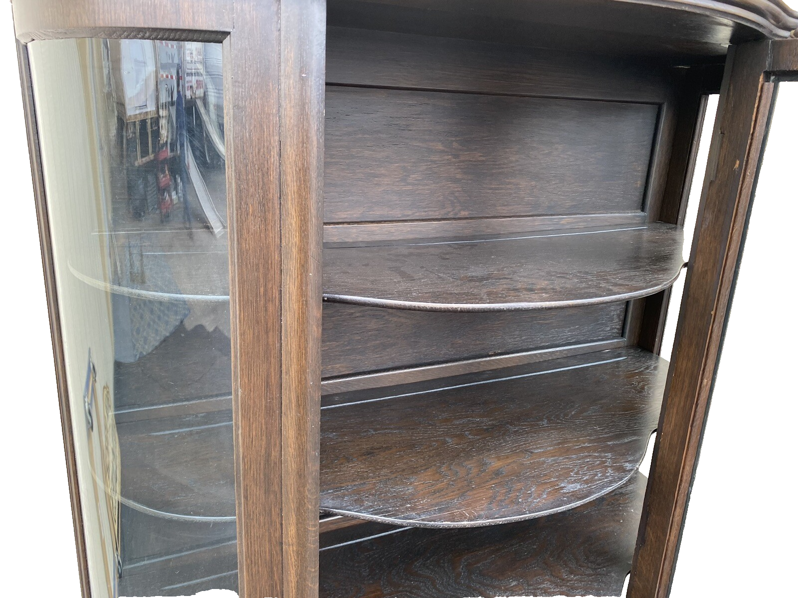 65261  Oak Victorian  Bow Glass China Cabinet Curio