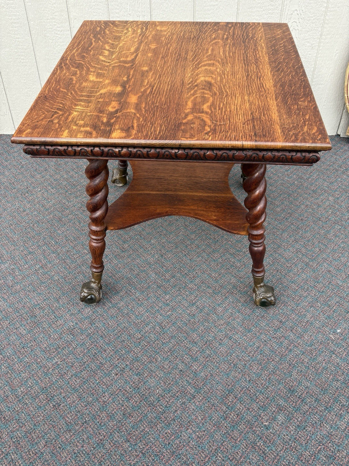 67110 Antique Victorian Oak Claw Foot Lamp Table Stand