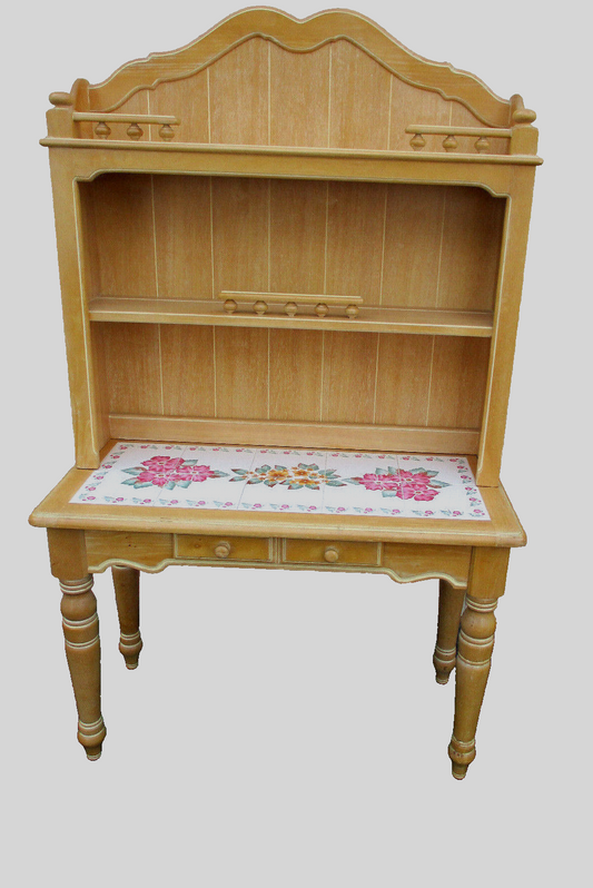 63329   2 Piece Tile Top Desk Cabinet with Bookcase Top