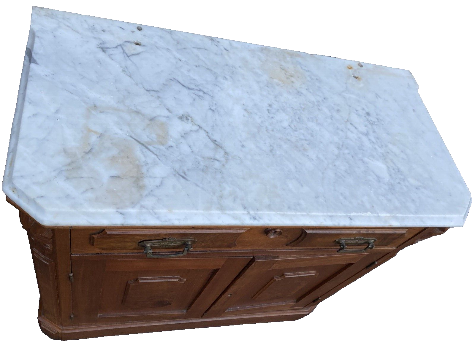 65513   Antique Walnut Marble Top Washstand Chest Stand 4 hole