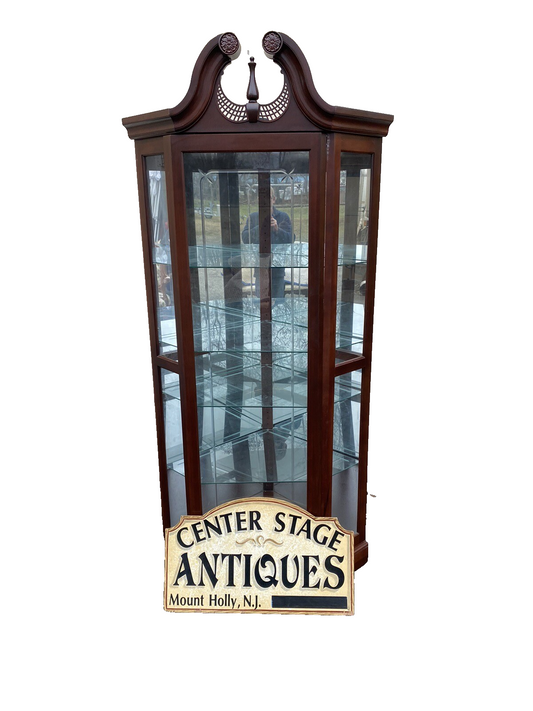 65090   Etched Glass Sliding Door Corner Curio Cabinet Reinisch Furniture(BN 06)
