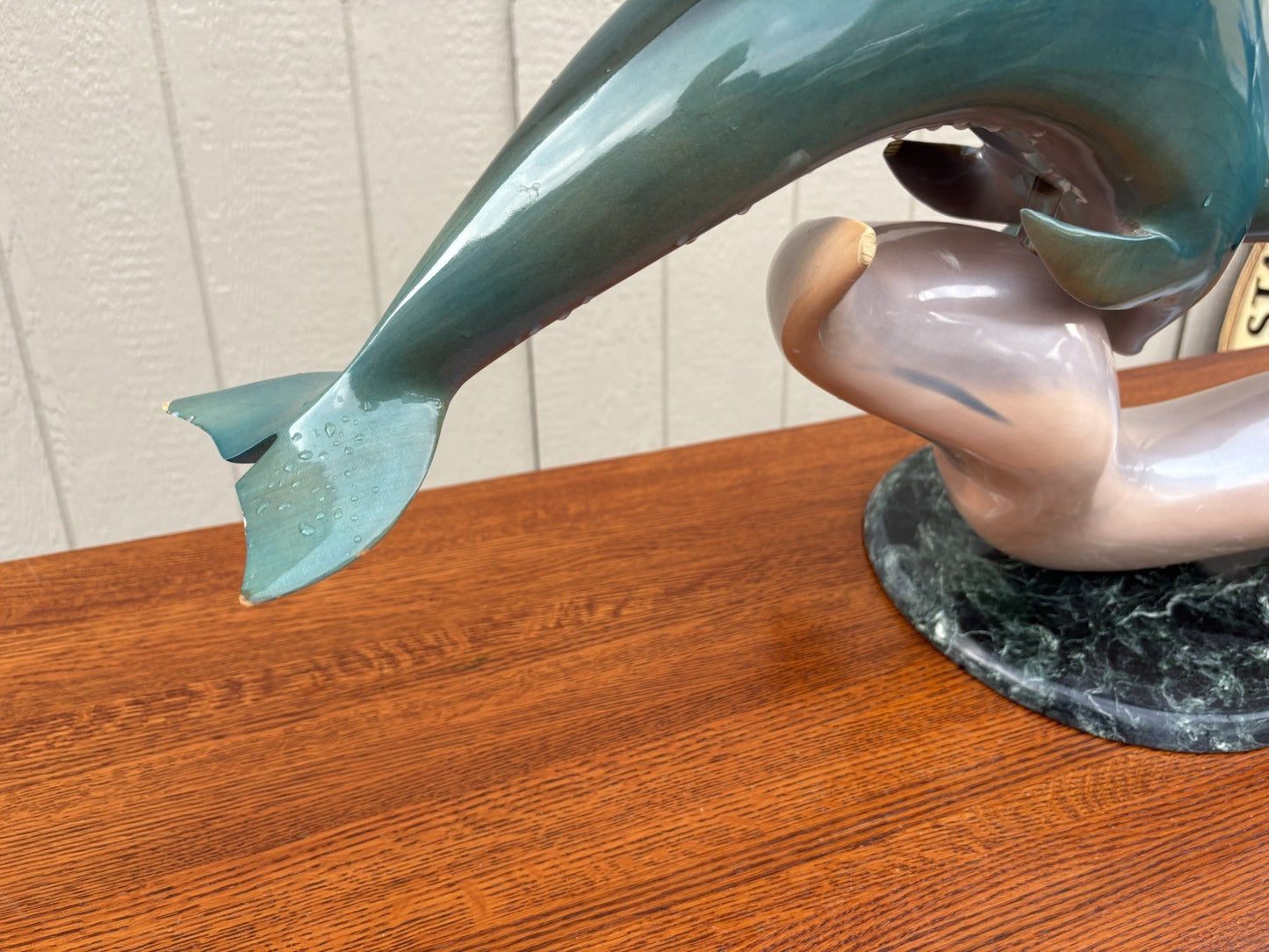 66971 Modern Dolphin Sculpture on Marble Base