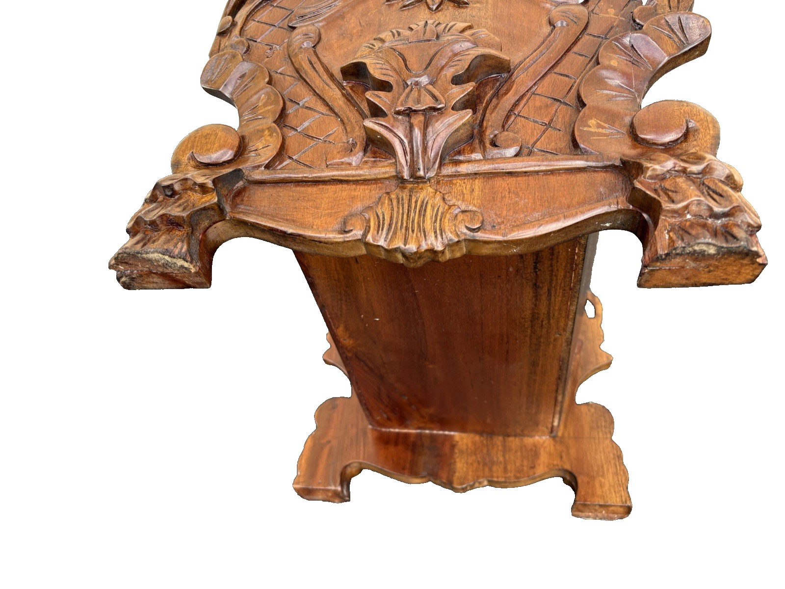 66687   Hand Carved Solid Mahogany Magazine Rack