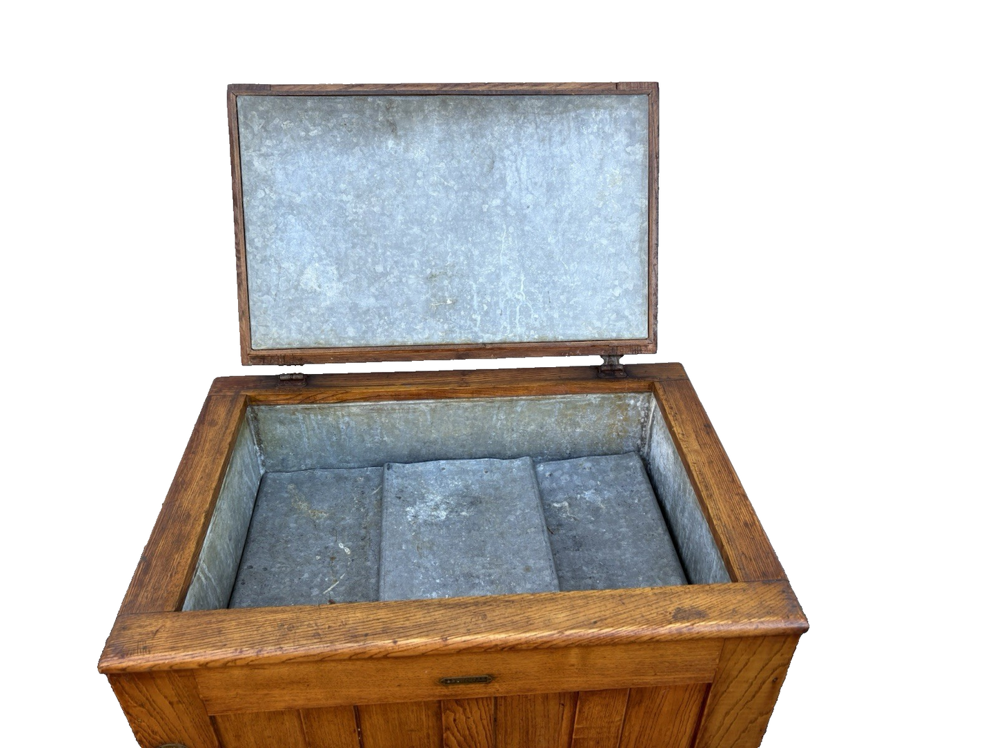 67160 Antique BAMBERGER Victorian Oak Ice Box Refrigerator with Lift Top