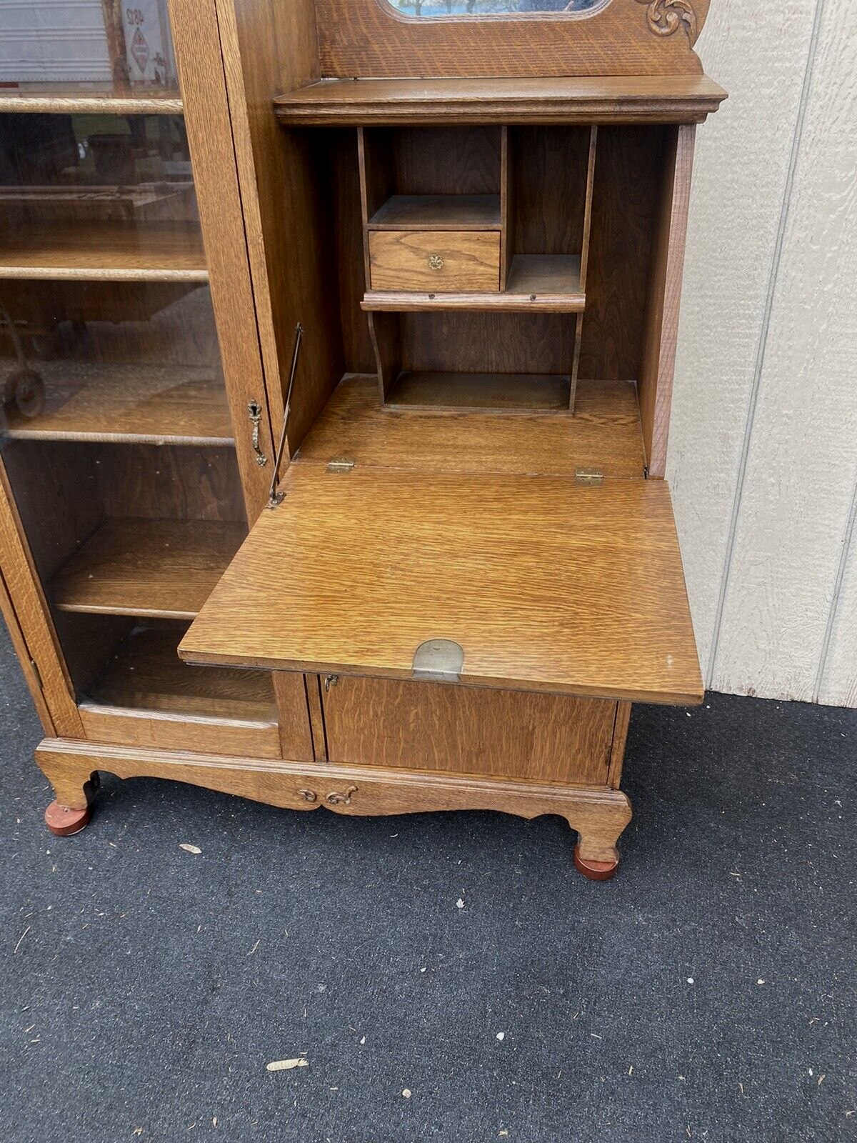 65325 Antique Oak Side By Side Bookcase Desk
