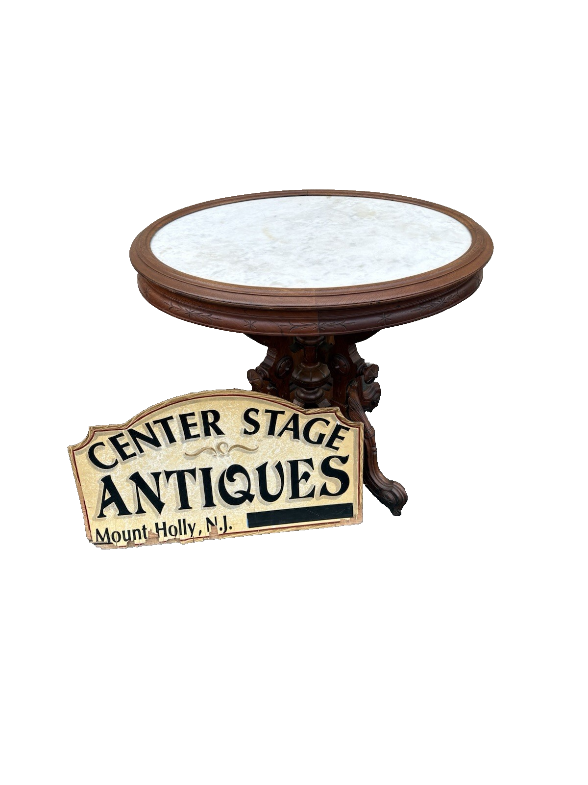 66664   Super Quality Hand Carved Marble Top Walnut Lamp Table Stand