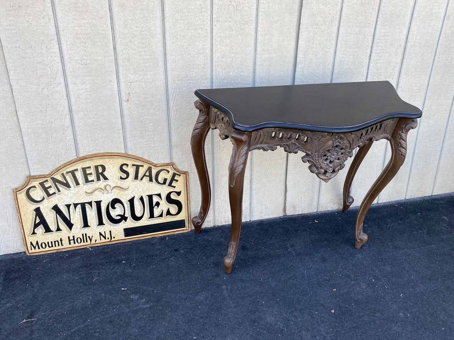 64748  Marble Top Carved Mahogany Console Table