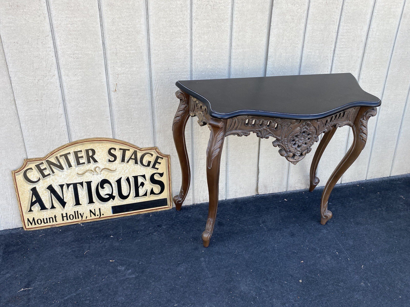 64748  Marble Top Carved Mahogany Console Table