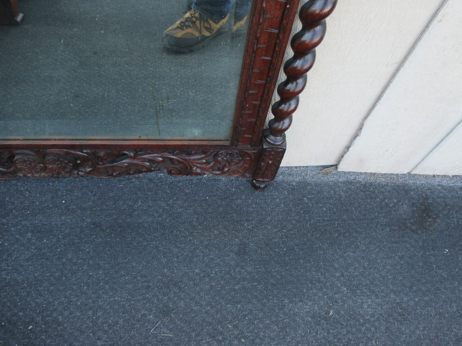 64039   Antique Oak Hand Made Mirror with Cherub Carvings